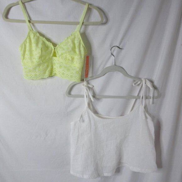 Colsie Lot of 2 Babydoll Cami Bralette Tank Tops Yellow White Size Small NWT - Picture 1 of 12